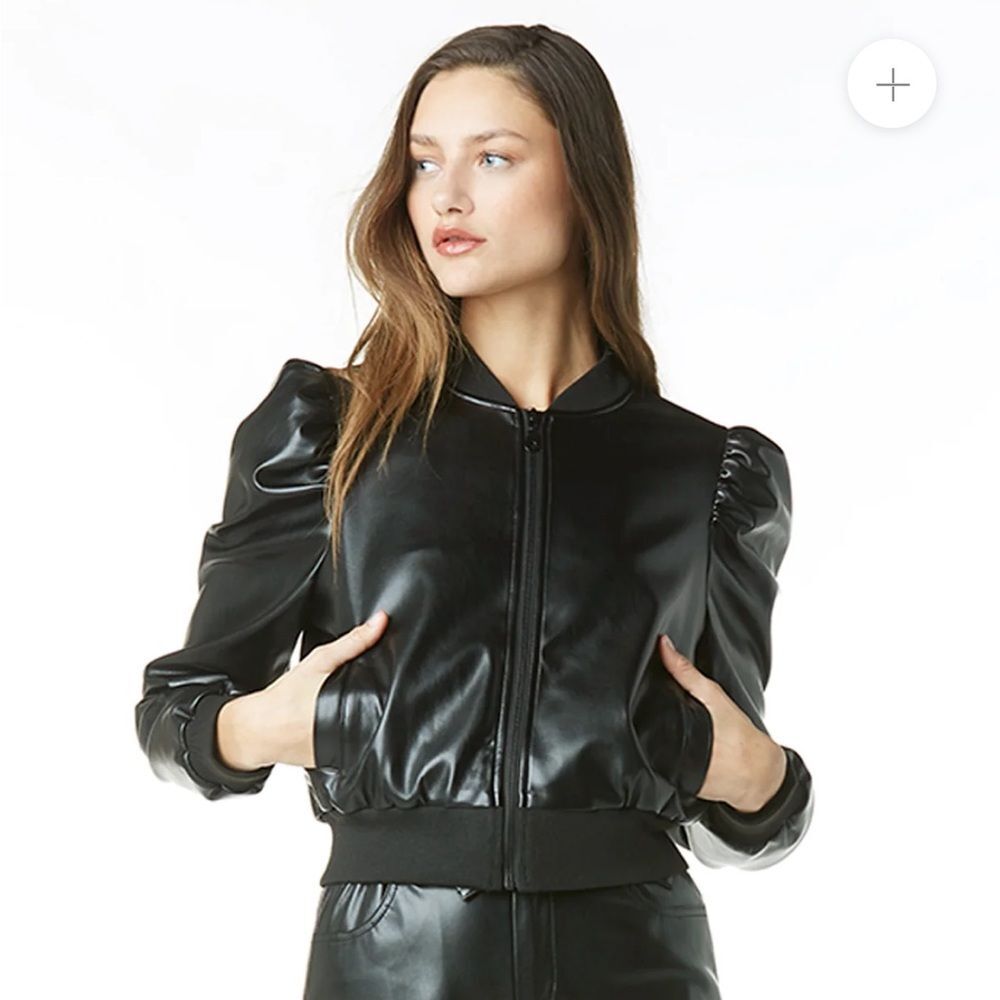 NWT Amma Vegan Faux Leather Zip Up Bomber Jacket, Size S